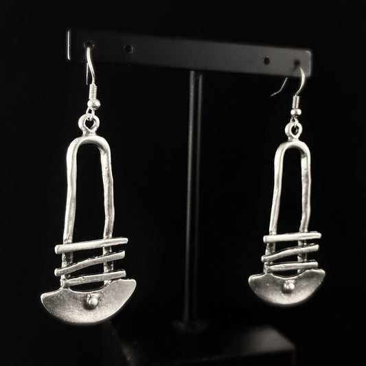 Silver Abstract Ladder Drop Earrings, Handmade, Nickel Free - Elegant Minimalist Jewelry for Women