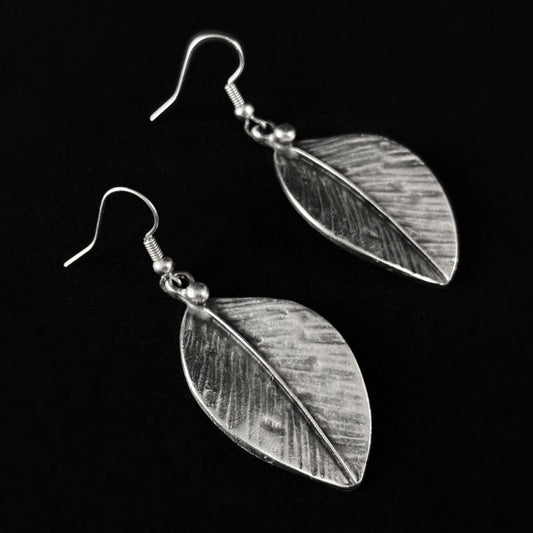 Silver Abstract Leaf Drop Earrings, Handmade, Nickel Free - Elegant Minimalist Jewelry for Women