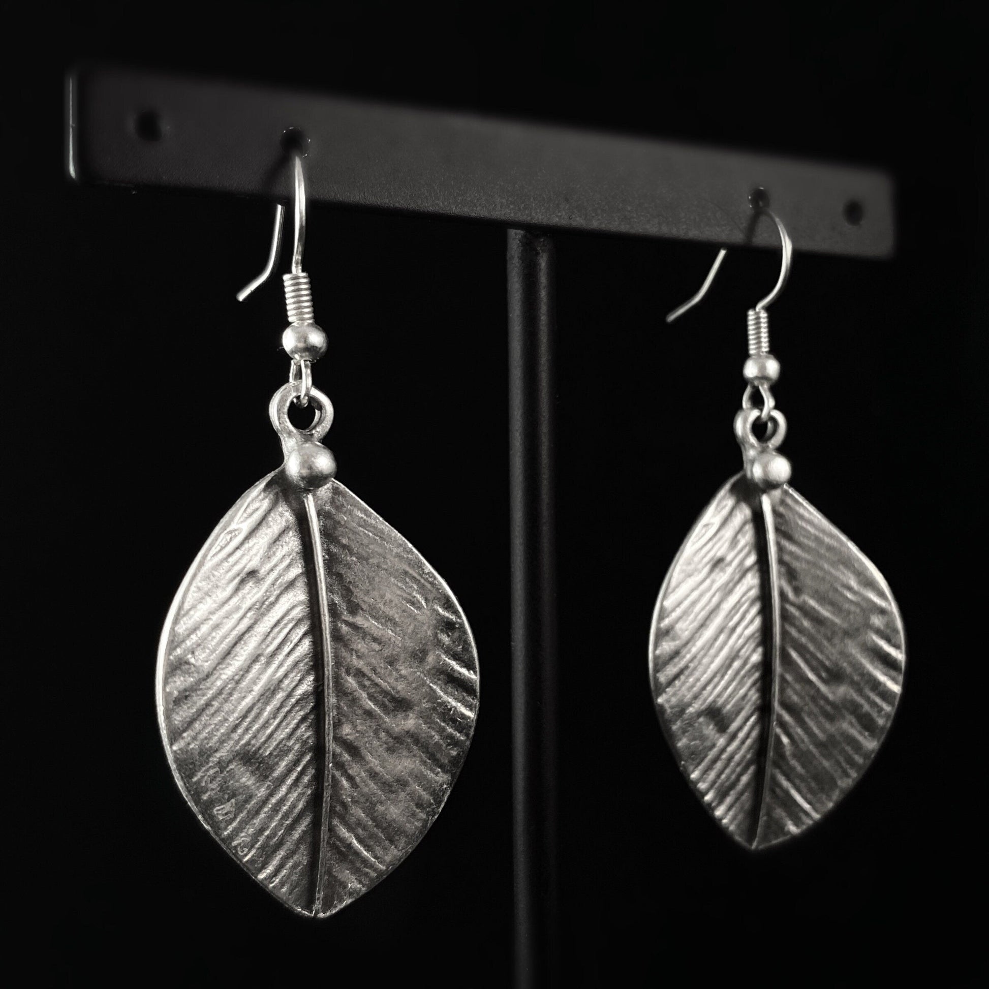 Silver Abstract Leaf Drop Earrings, Handmade, Nickel Free - Elegant Minimalist Jewelry for Women