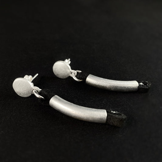 Silver and Leather Drop Earrings, Handmade Nickel Free