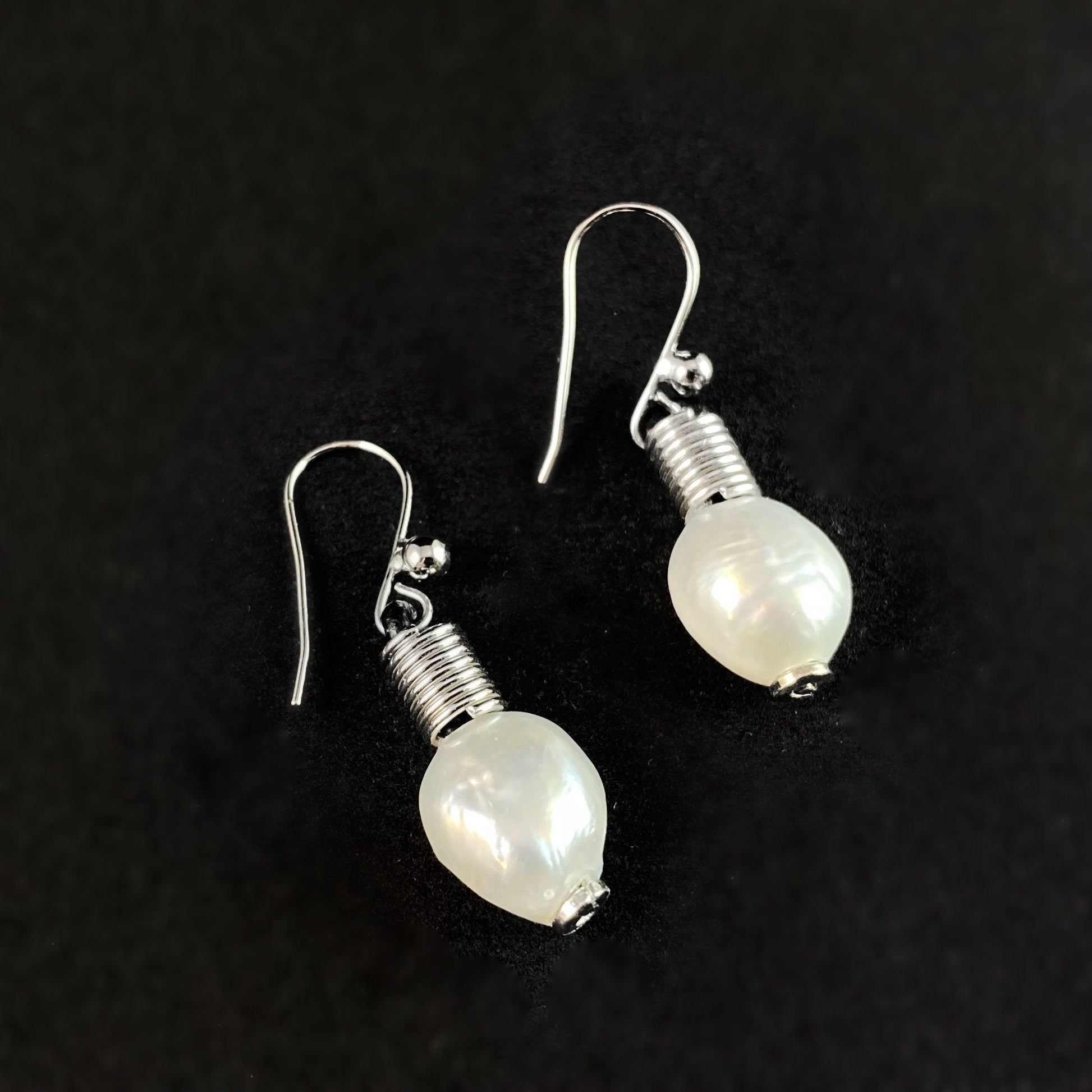 Silver and Pearl Drop Earrings, Handmade Nickel Free