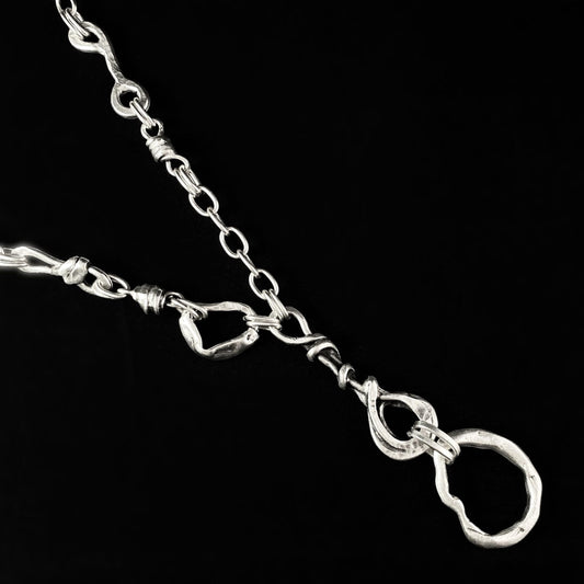 Silver Asymmetrical Chain Link Abstract Necklace, Handmade, Nickel Free-Noir