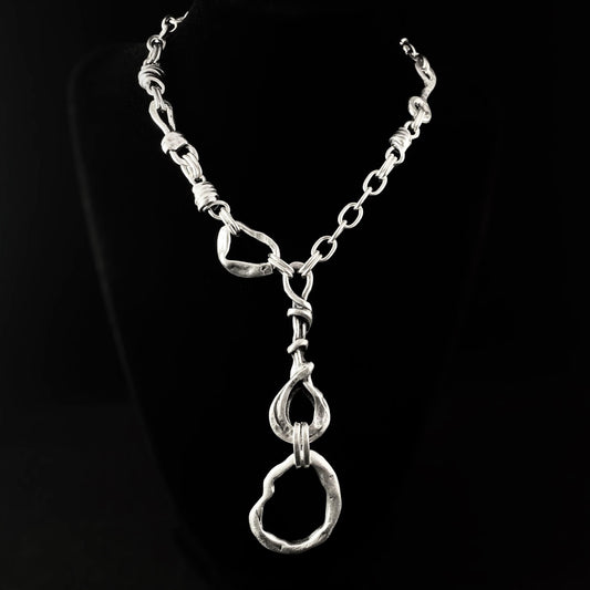 Silver Asymmetrical Chain Link Abstract Necklace, Handmade, Nickel Free-Noir