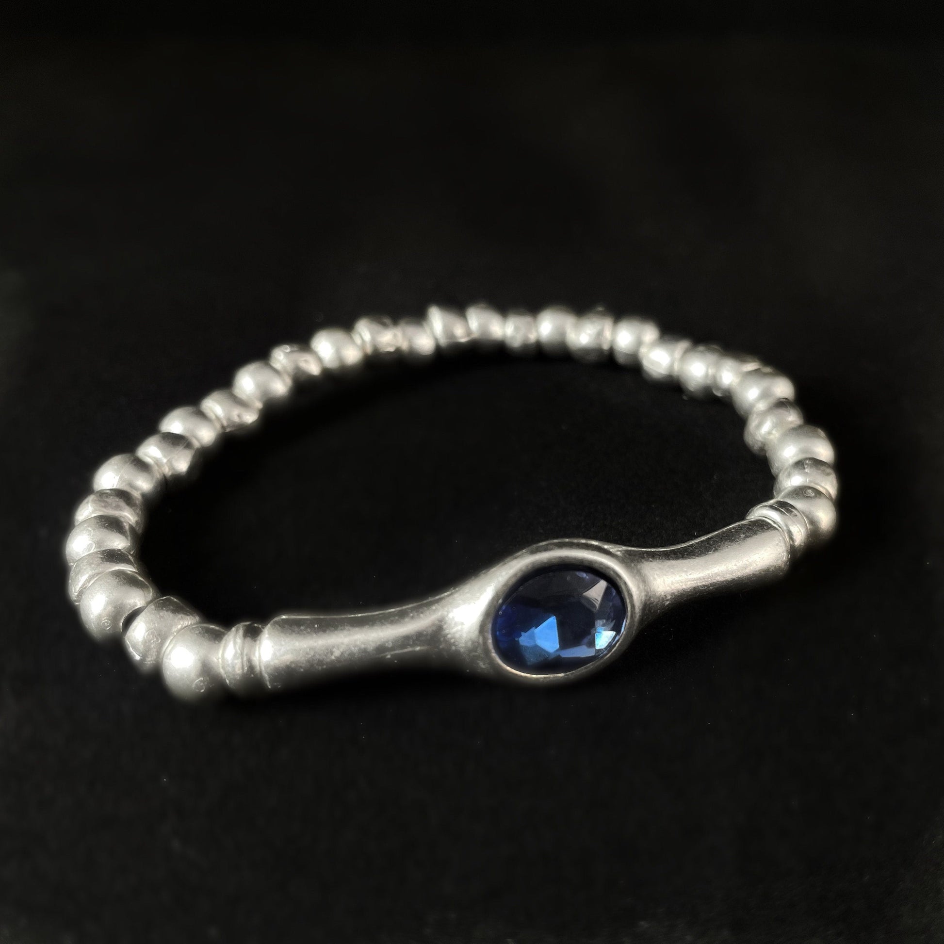 Silver Beaded Bracelet with Blue Crystal, Handmade, Nickel Free