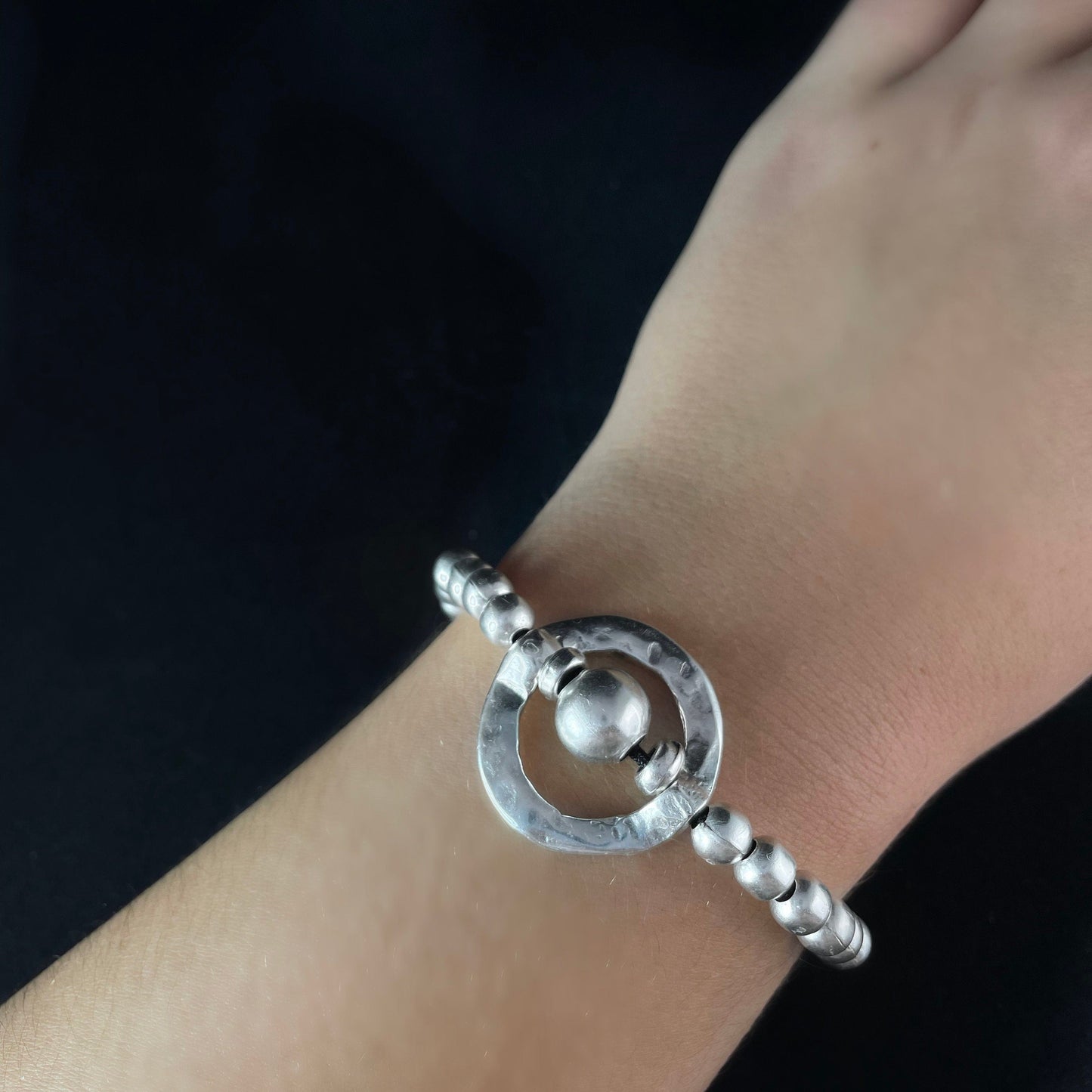 Silver Beaded Geometric Bracelet, Handmade, Nickel Free