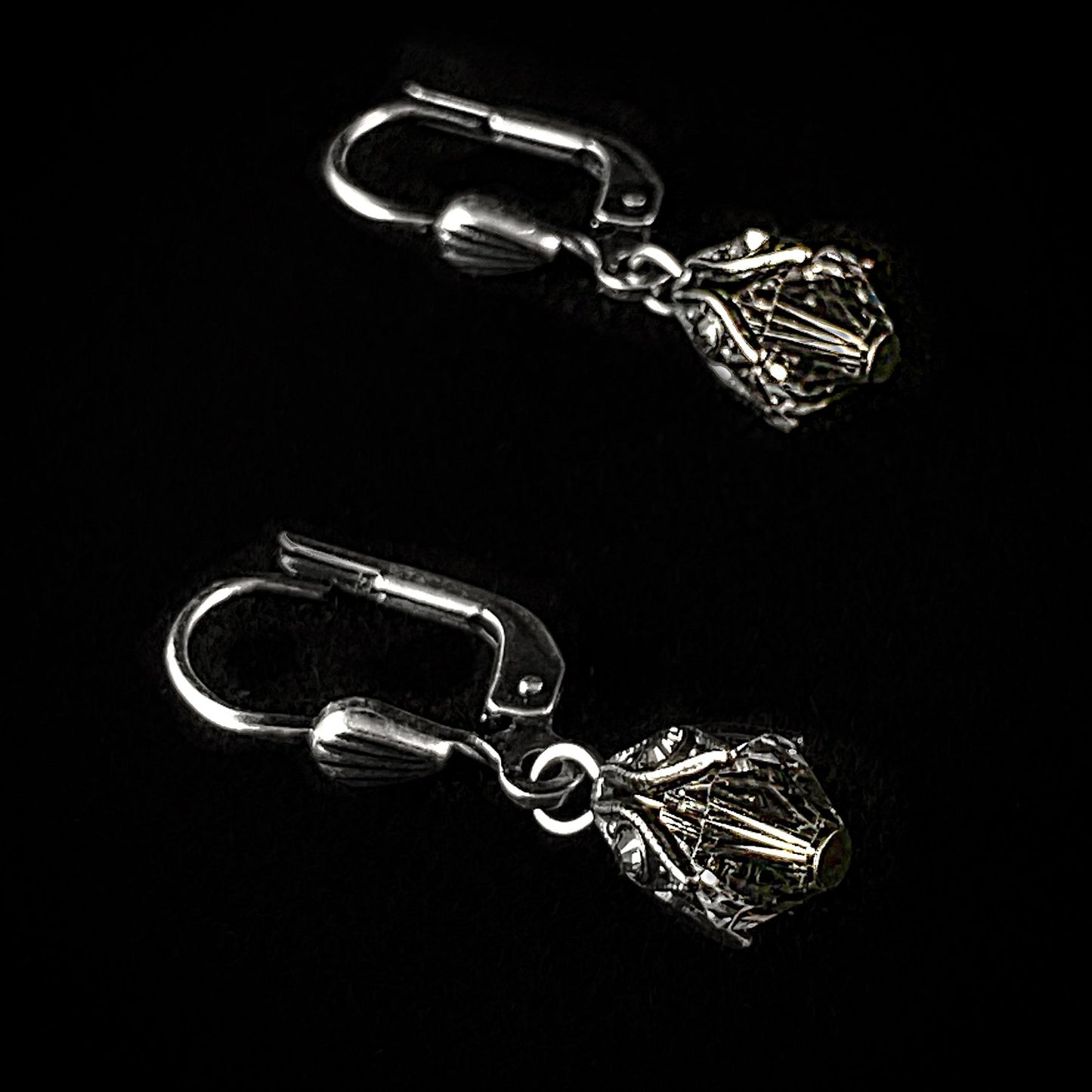Silver Blossom Drop Earrings with Clear Swarovski Crystals - La Vie Parisienne by Catherine Popesco
