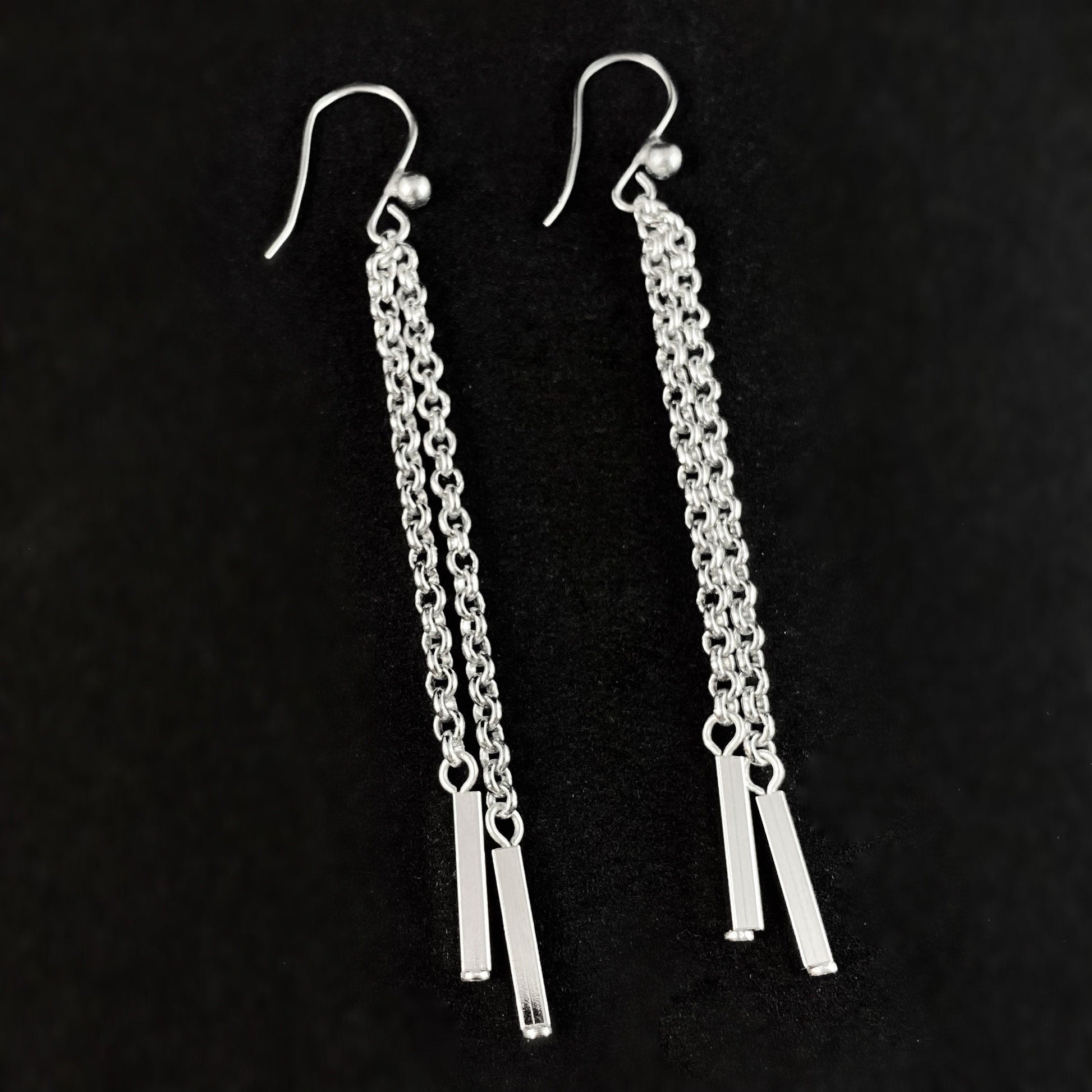 Silver Chain Drop Earrings, Handmade Nickel Free