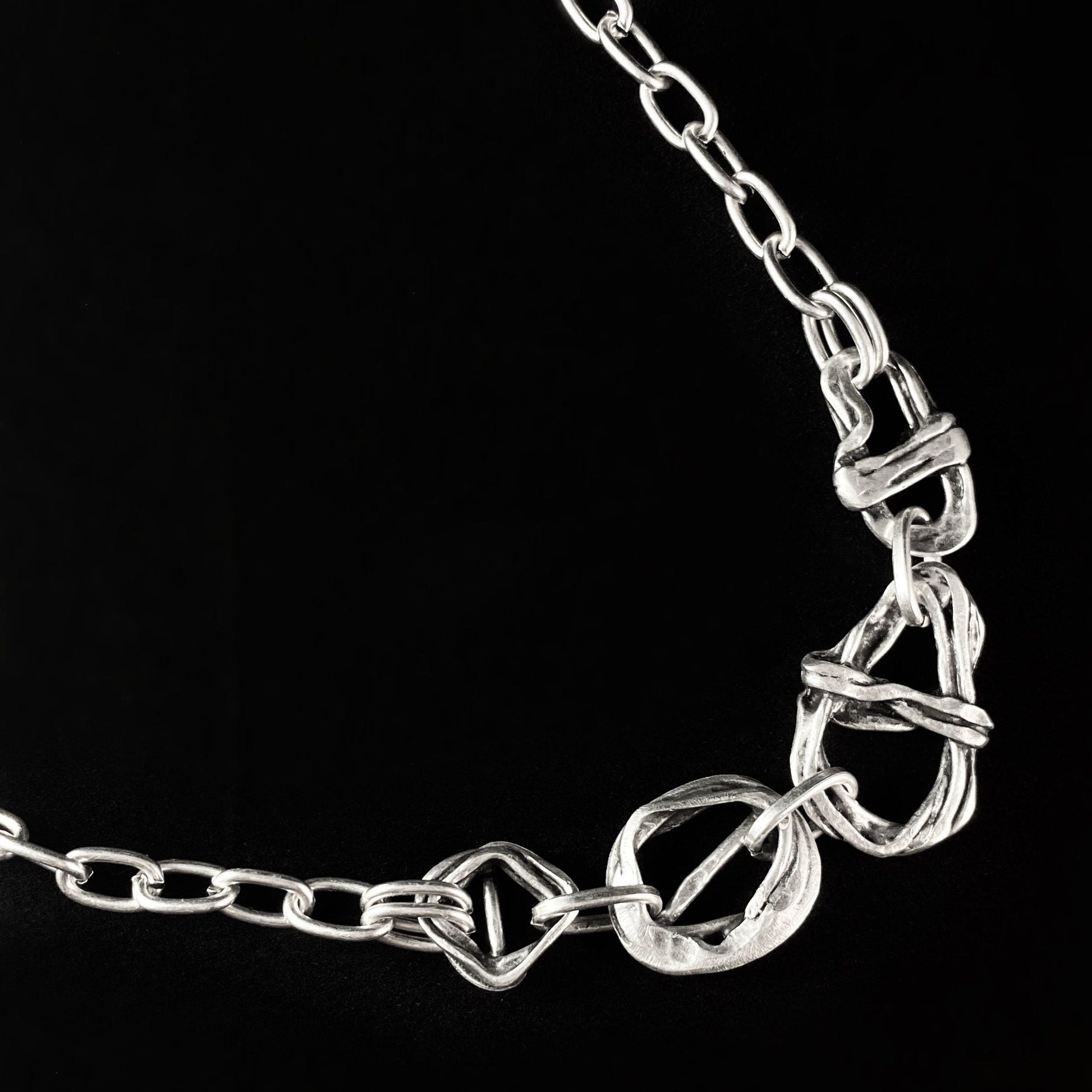 Silver Chain Link Abstract Necklace, Handmade, Nickel Free-Noir