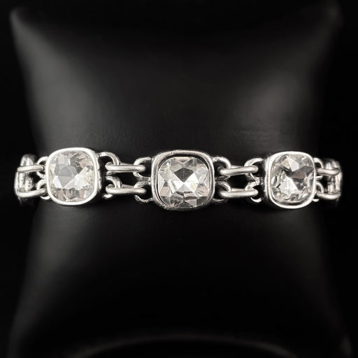 Silver Chain Link Bracelet with Clear Crystals, Handmade, Nickel Free - Noir