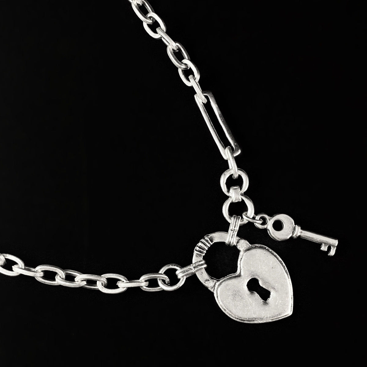 Silver Chunky Chain Link Lock and Key Necklace Handmade Nickel Free ...