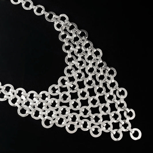 Silver Circle Chain Link Statement Necklace, Handmade, Nickel Free-Noir