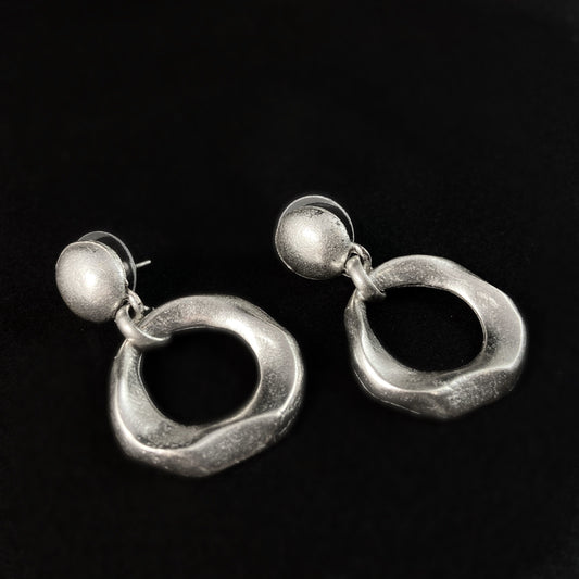 Silver Circle Drop Earrings, Handmade, Nickel Free - Elegant Minimalist Jewelry for Women