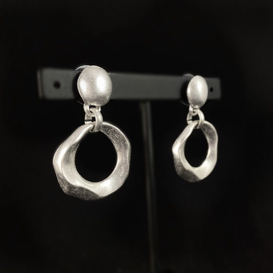 Silver Circle Drop Earrings, Handmade, Nickel Free - Elegant Minimalist Jewelry for Women
