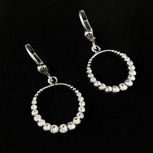 Silver Circle Earrings with Clear Swarovski Crystals - La Vie Parisienne by Catherine Popesco