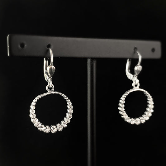 Silver Circle Earrings with Clear Swarovski Crystals - La Vie Parisienne by Catherine Popesco
