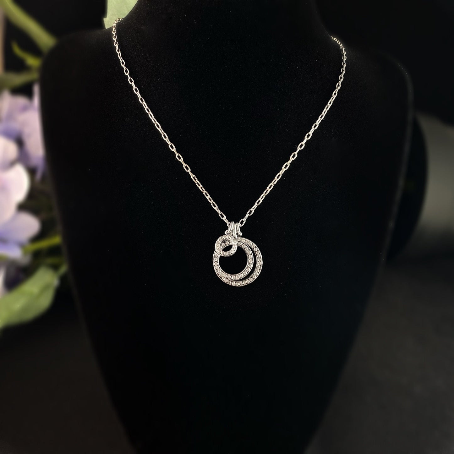Silver Circle Swarovski Crystal Pendant Necklace - La Vie Parisienne by Catherine Popesco