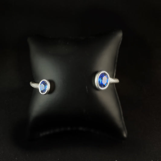 Silver Cuff Bracelet with Blue Crystals, Handmade, Nickel Free
