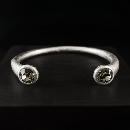 Silver Cuff Bracelet with Dual Gray Crystal Accents, Handmade, Nickel Free - Noir