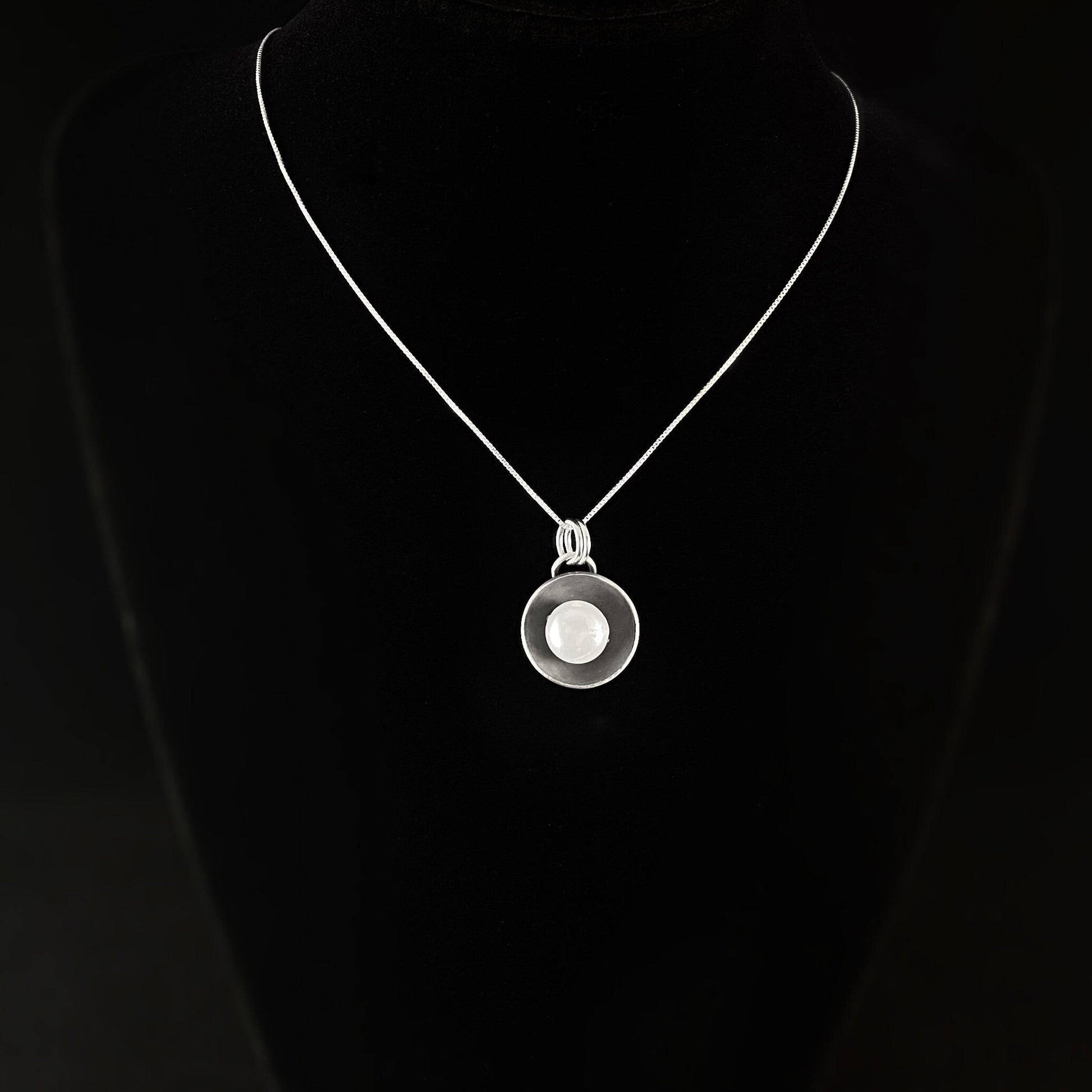 Silver Disc Necklace with Freshwater Pearl, Handmade - Recycled Materials