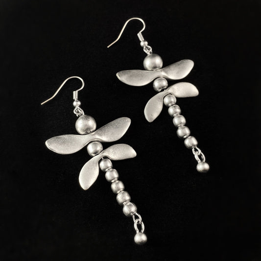 Silver Dragonfly Drop Earrings, Handmade, Nickel Free - Elegant Minimalist Jewelry for Women