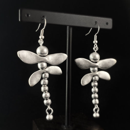 Silver Dragonfly Drop Earrings, Handmade, Nickel Free - Elegant Minimalist Jewelry for Women