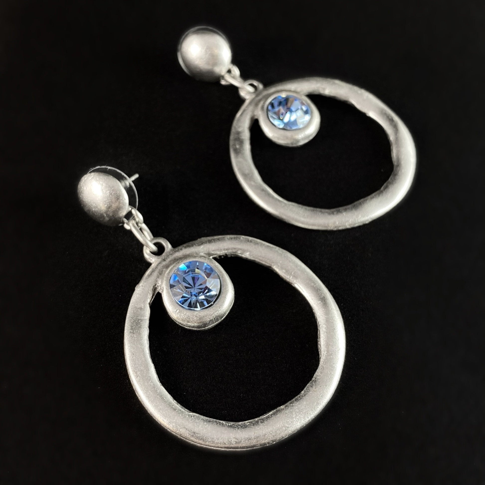 Silver Drop Earrings with Blue Crystal, Handmade, Nickel Free - Elegant Jewelry for Women