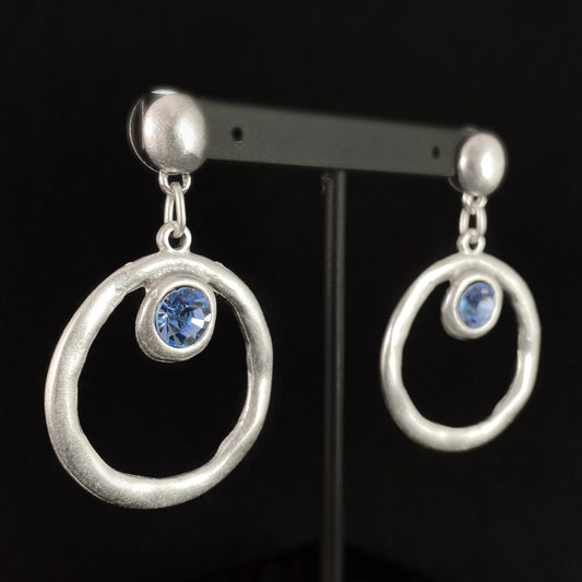 Silver Drop Earrings with Blue Crystal, Handmade, Nickel Free - Elegant Jewelry for Women