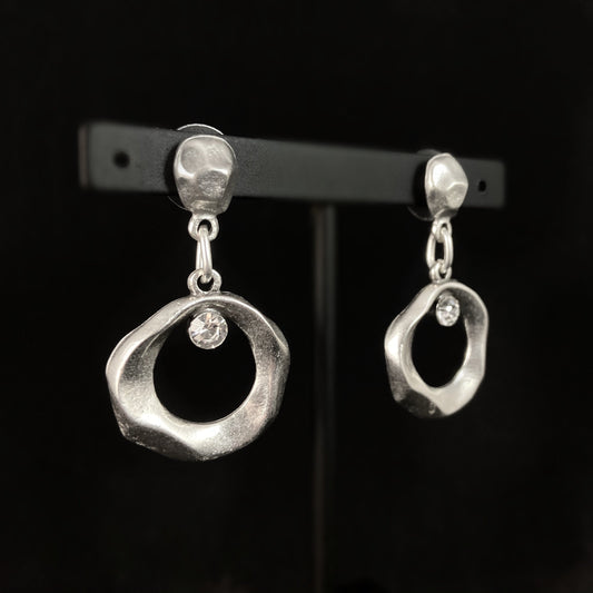 Silver Drop Earrings with Clear Crystal, Handmade