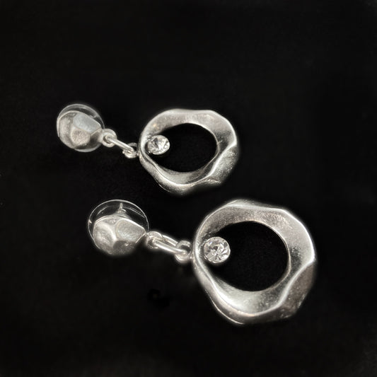 Silver Drop Earrings with Clear Crystal, Handmade