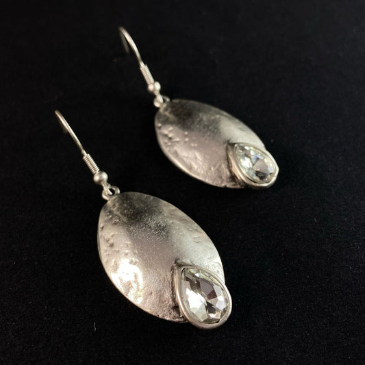 Silver Drop Earrings with Clear Crystal, Handmade, Nickel Free - Elegant Silver Jewelry for Women