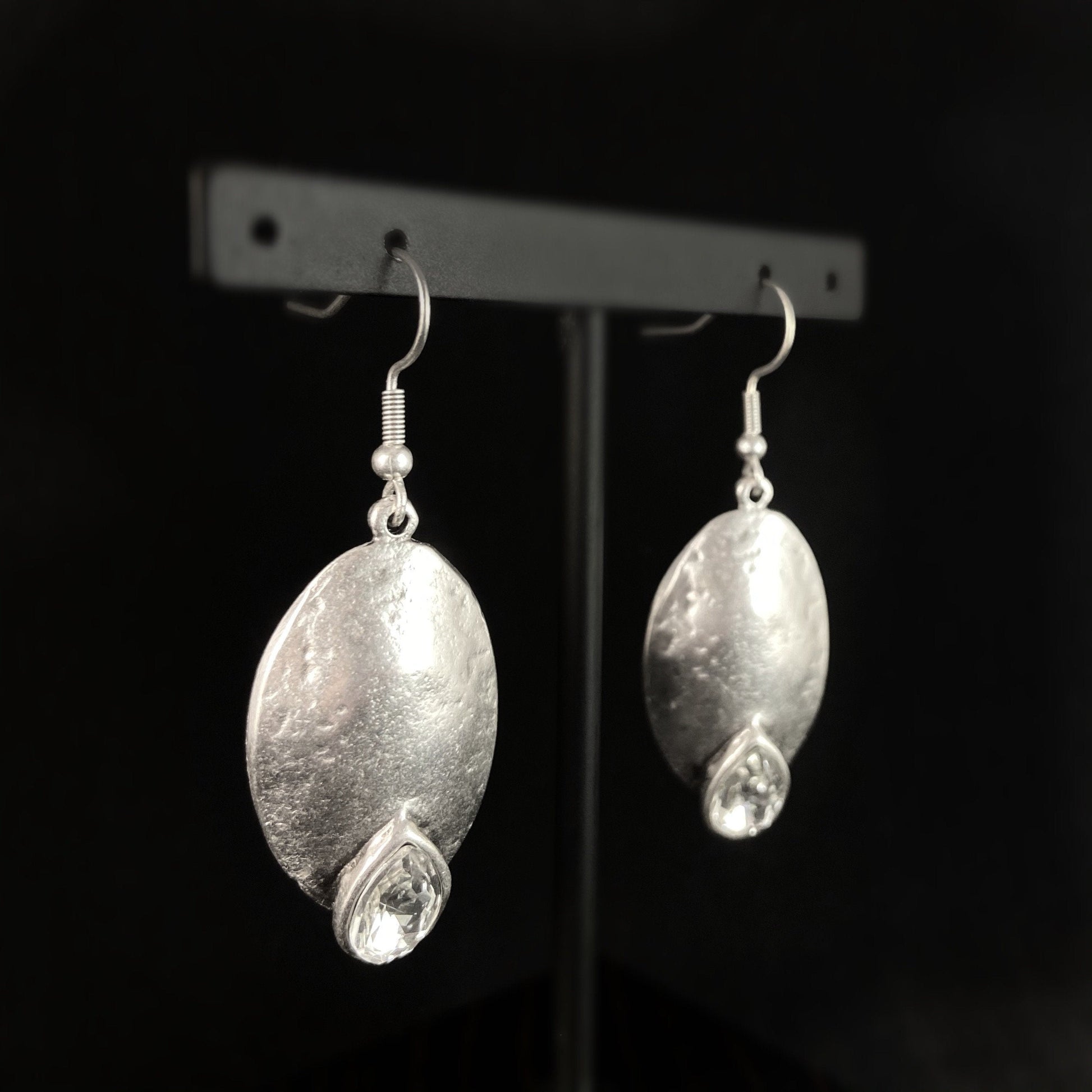 Silver Drop Earrings with Clear Crystal, Handmade, Nickel Free - Elegant Silver Jewelry for Women