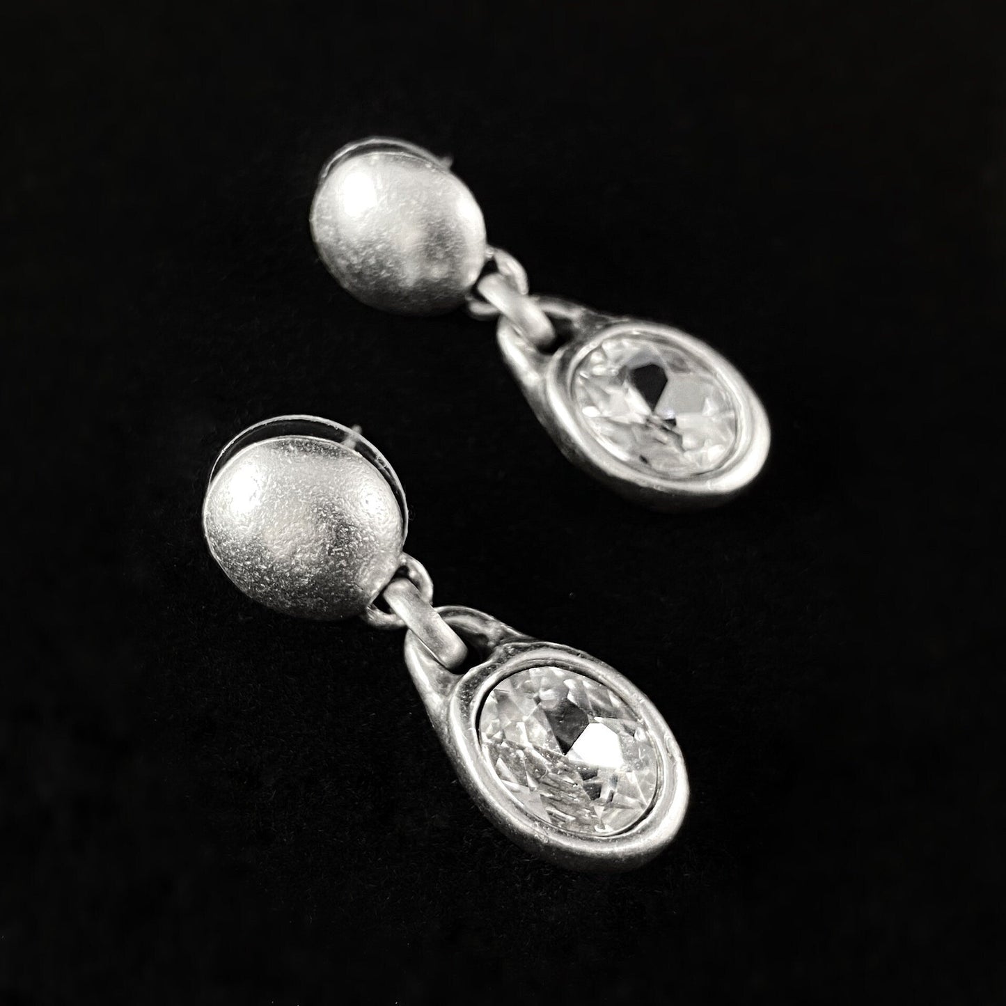Silver Drop Earrings with Clear Crystal, Handmade, Nickel Free