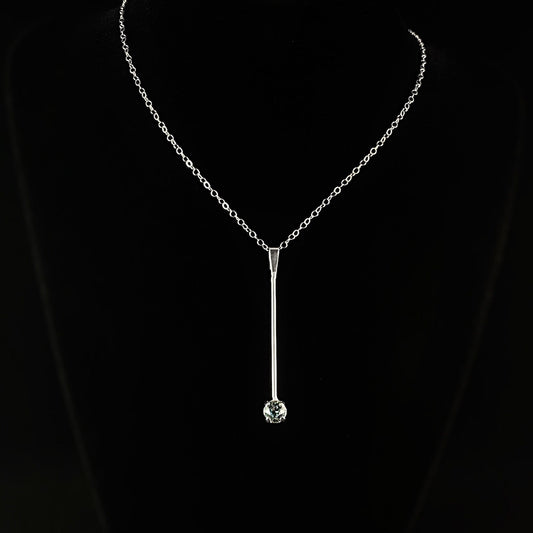 Silver Drop Statement Pendant With Light Blue Crystal Accent on Dainty Silver Chain Necklace - Handmade, Nickel Free - Ulla