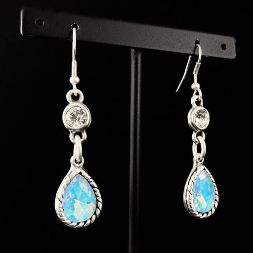 Silver Earrings with Teardrop Blue Opal Crystal, Handmade, Nickel Free - Noir