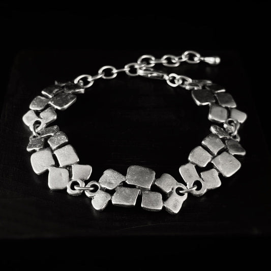 Silver Geometric Chain Link Bracelet, Handmade, Nickel Free-Noir