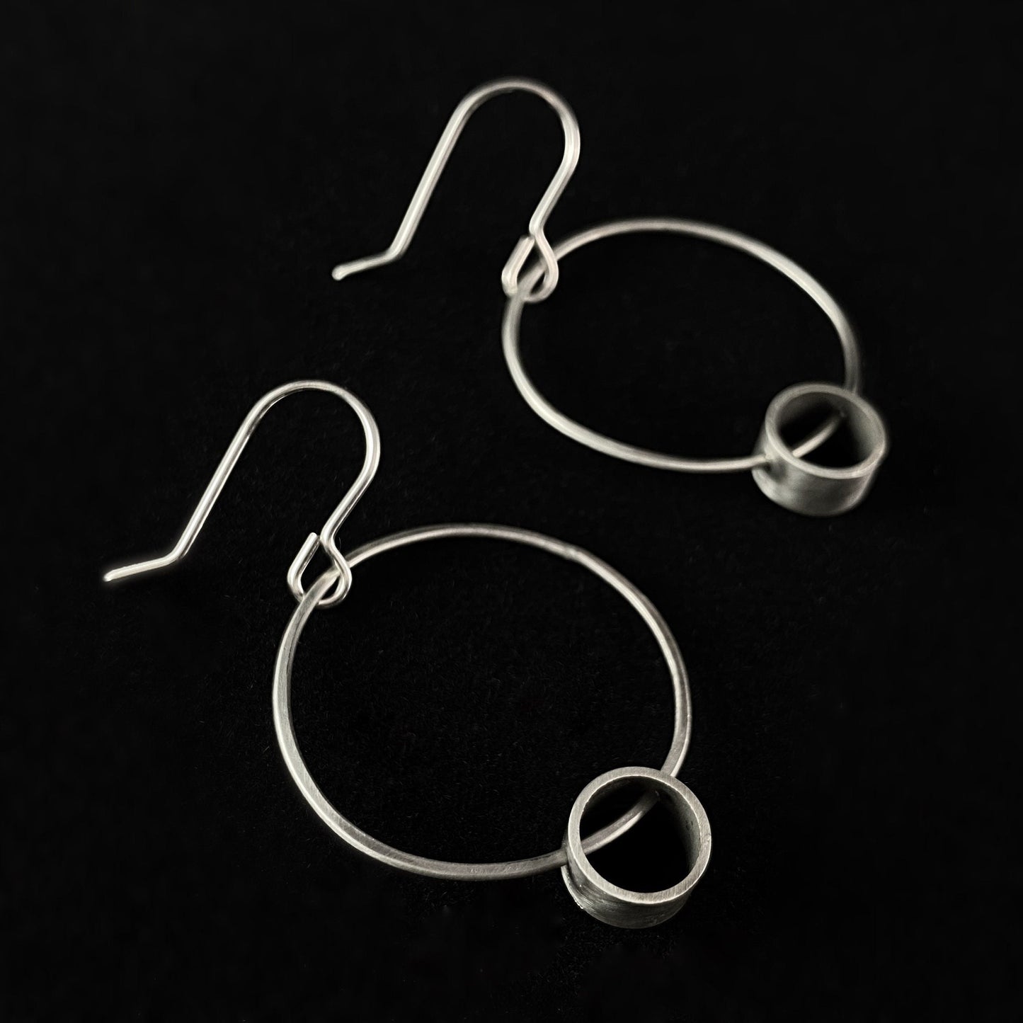 Silver Hoop Earrings with Small Circle Detail, Handmade - Recycled Materials