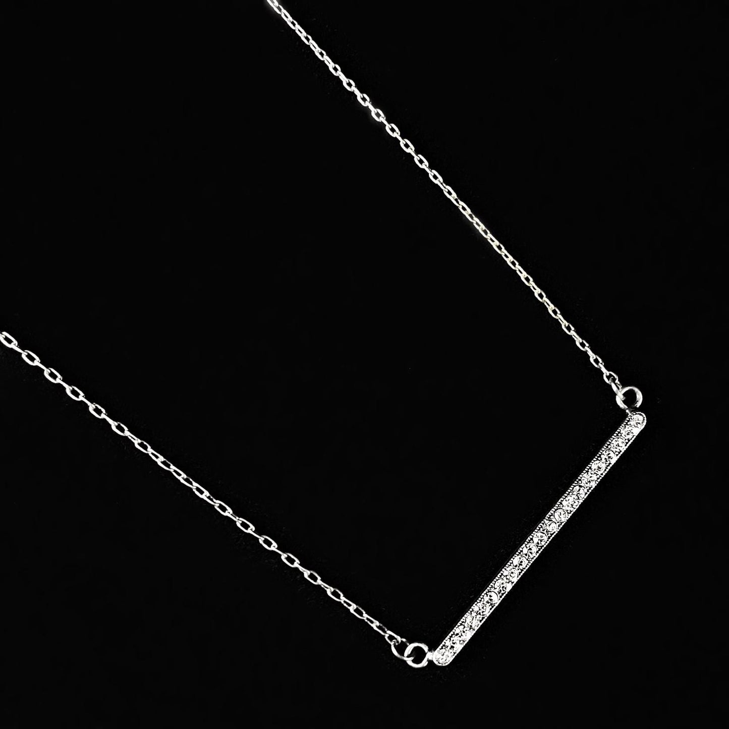 Silver Horizontal Bar Necklace with Clear Swarovski Crystals - La Vie Parisienne by Catherine Popesco