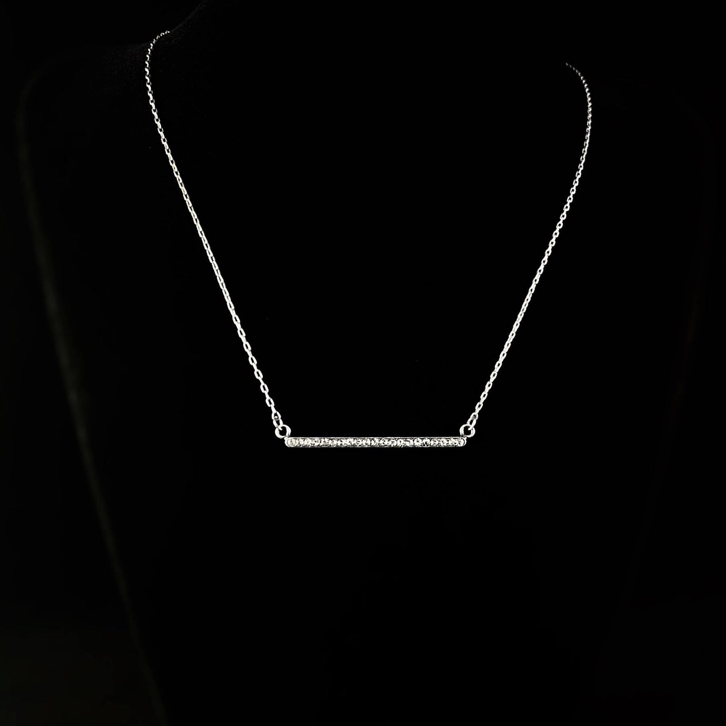 Silver Horizontal Bar Necklace with Clear Swarovski Crystals - La Vie Parisienne by Catherine Popesco