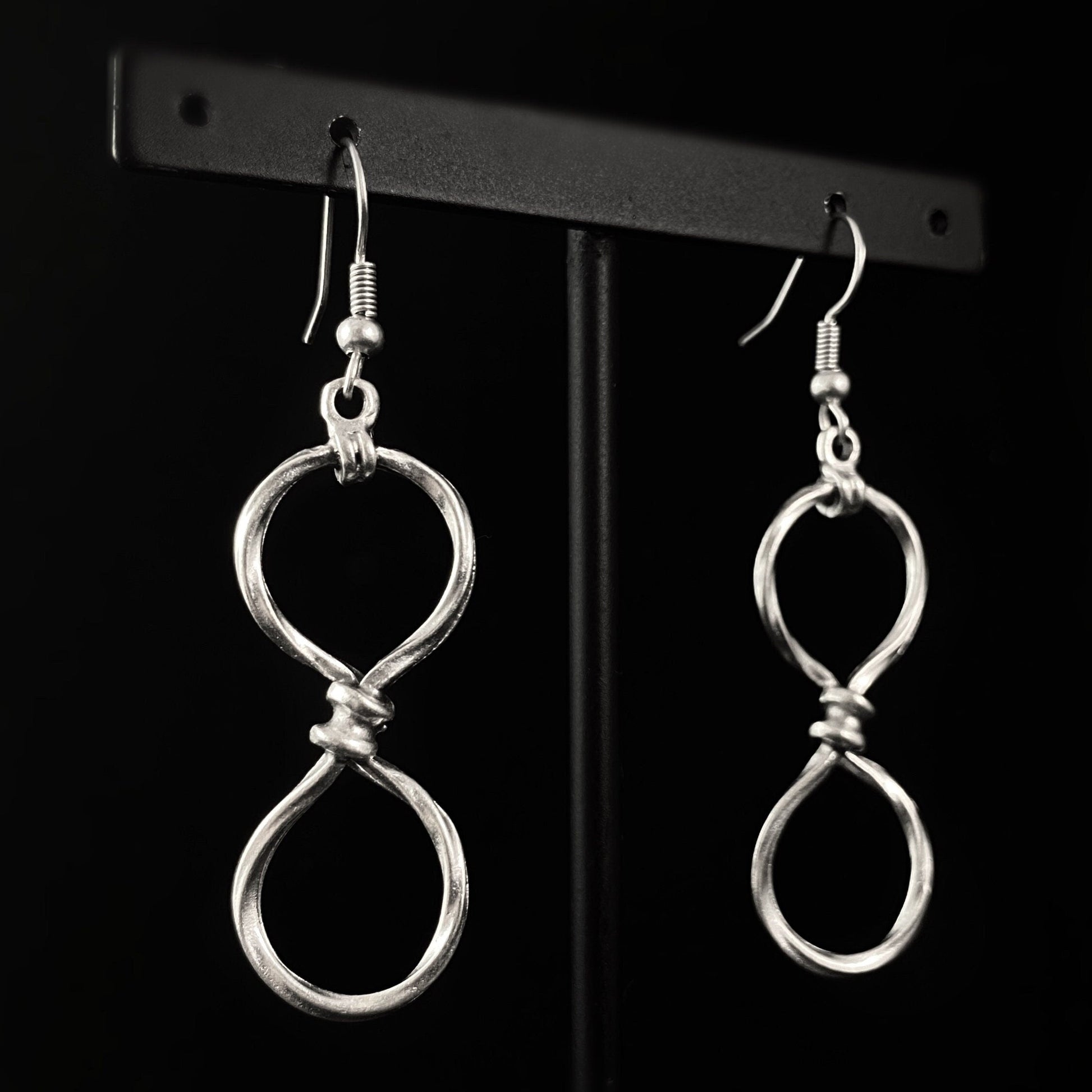 Silver Infinity Drop Earrings, Handmade, Nickel Free -Noir