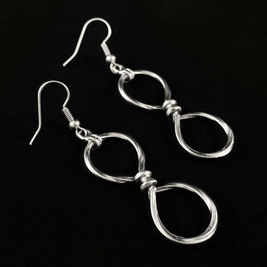 Silver Infinity Drop Earrings, Handmade, Nickel Free -Noir