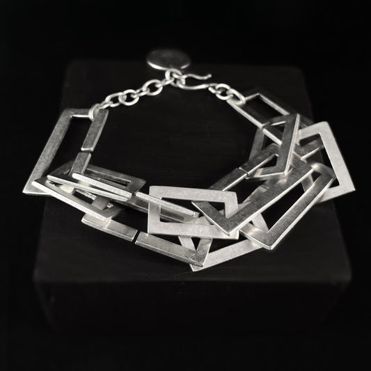 Silver Large Chain Link Bracelet, Double Strand, Handmade, Nickel Free