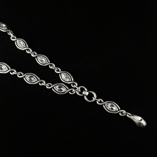 Silver Lariat Necklace with Clear Crystals, Handmade, Nickel Free
