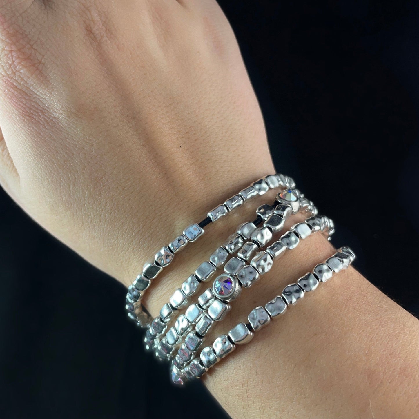 Silver Layered Crystal Bracelet - Handmade in Spainl