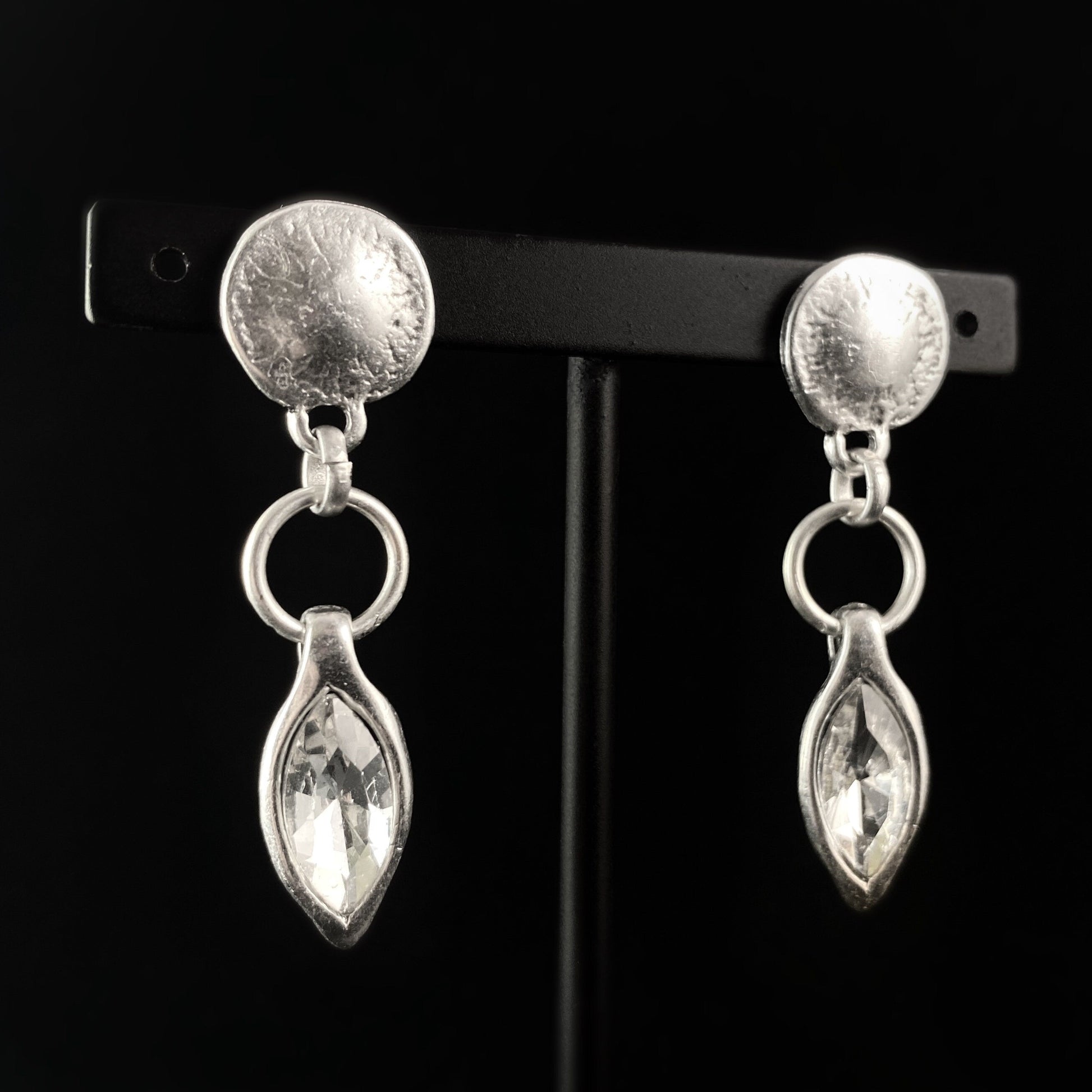 Silver Leaf Crystal Drop Earrings -  Handmade, Nickel Free - Elegant Minimalist Jewelry for Women