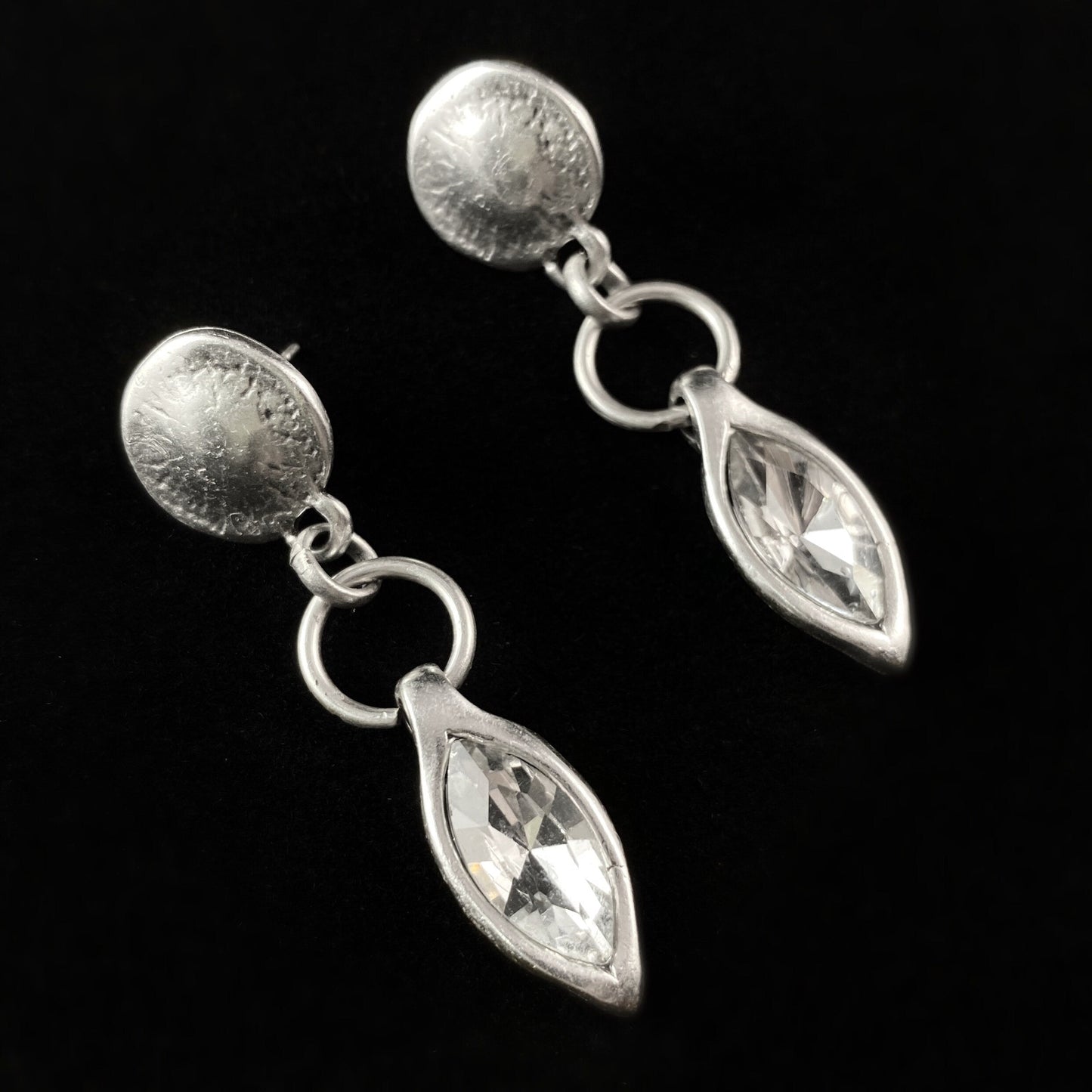 Silver Leaf Crystal Drop Earrings -  Handmade, Nickel Free - Elegant Minimalist Jewelry for Women