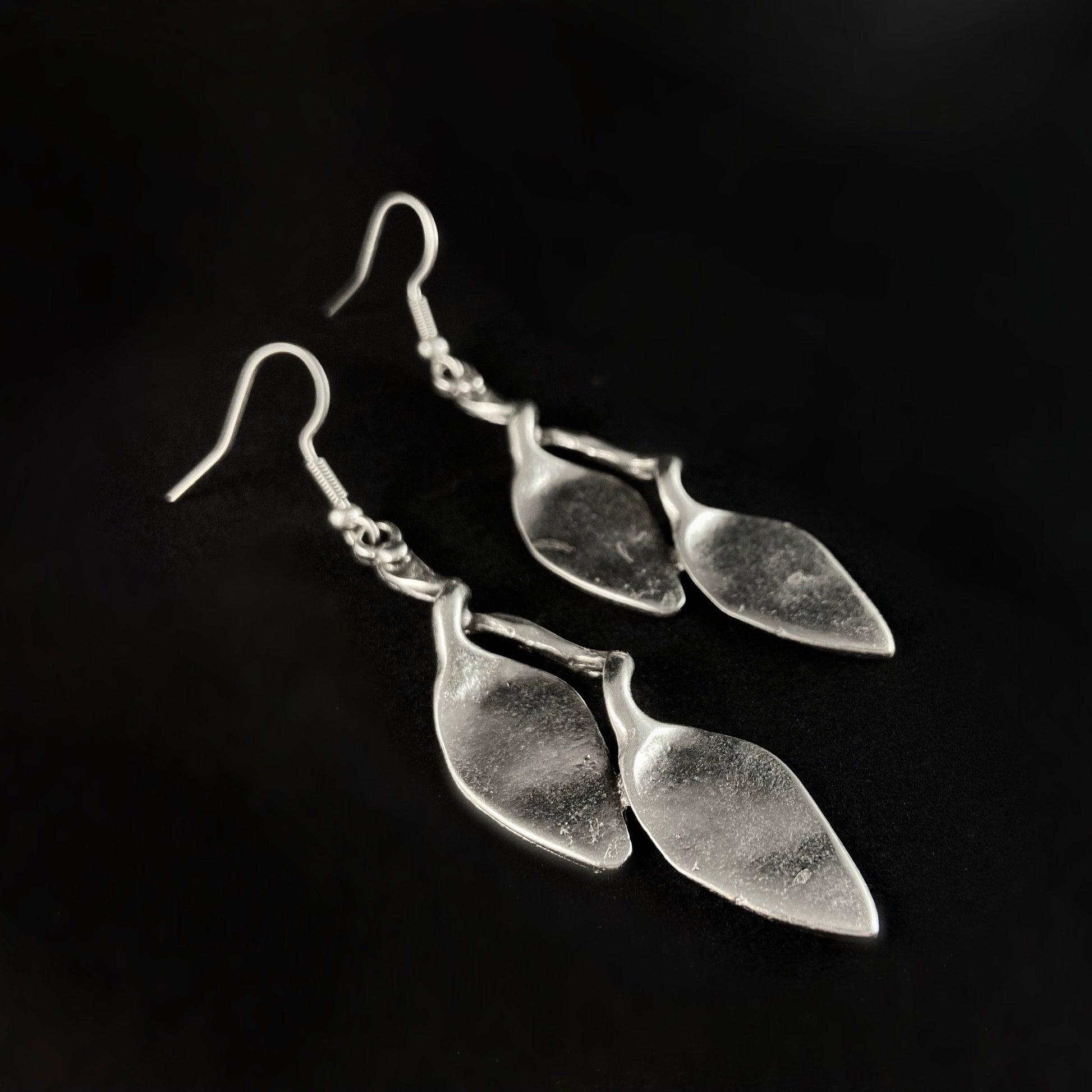 Silver Leaf Earrings, Handmade, Nickel Free