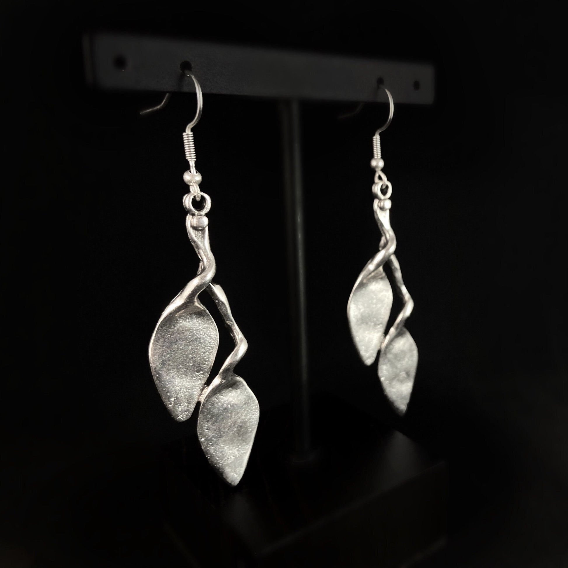 Silver Leaf Earrings, Handmade, Nickel Free