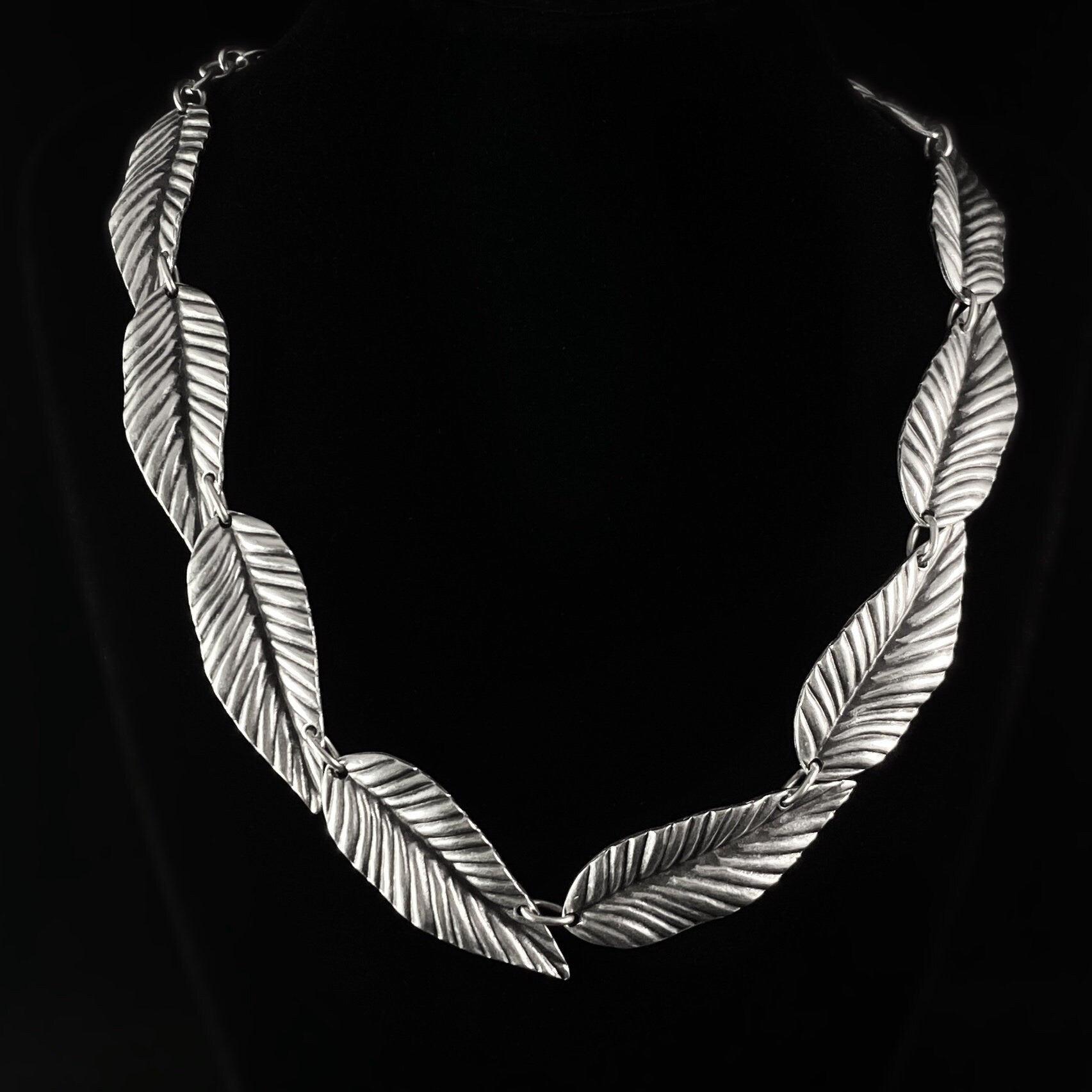 Silver Leaf Statement Necklace, Handmade, Nickel Free