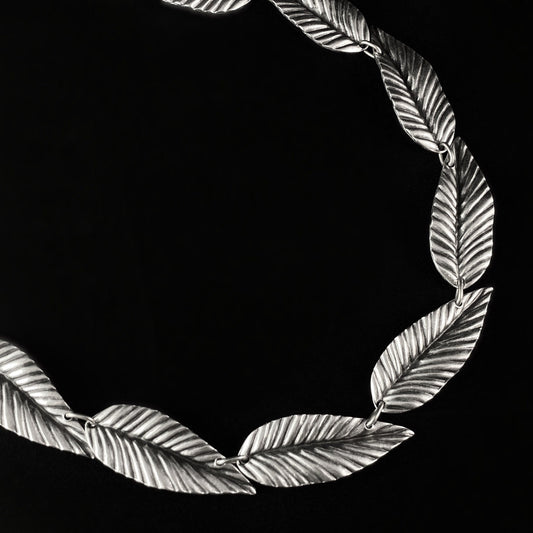 Silver Leaf Statement Necklace, Handmade, Nickel Free