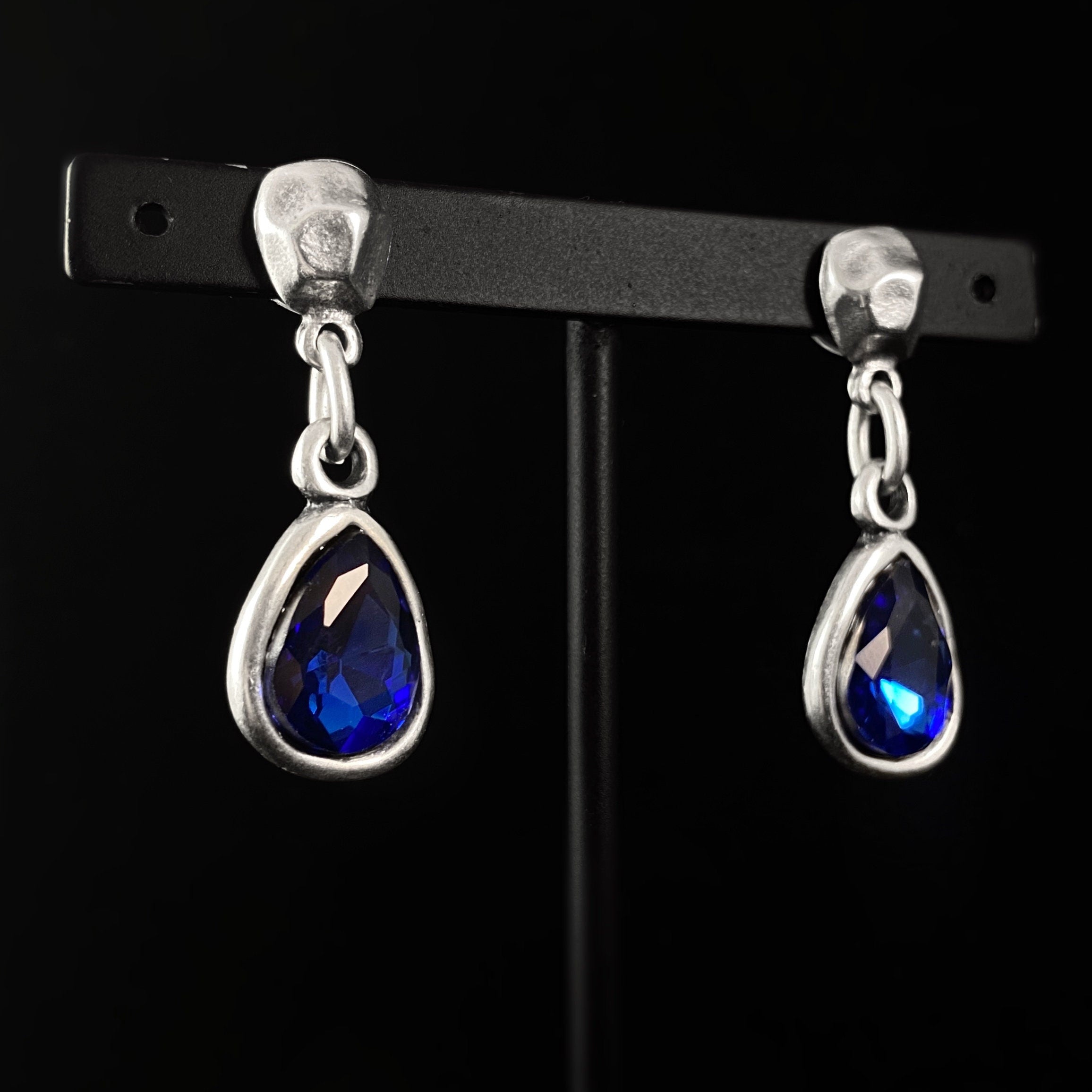 White Gold Pear Shaped Sapphire & Diamond Halo Drop Earrings | Lee Michaels  Fine Jewelry